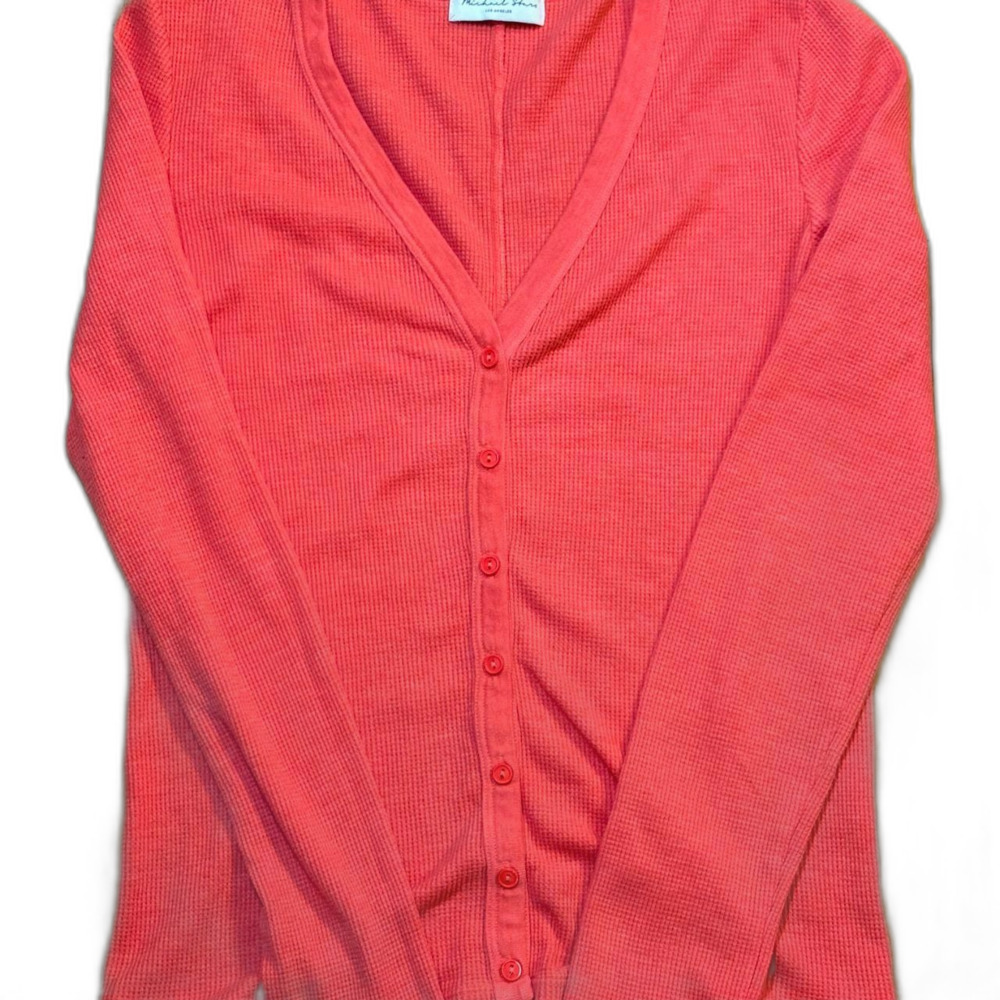 Michael Stars Orange Waffle Knit Button Front Top Small